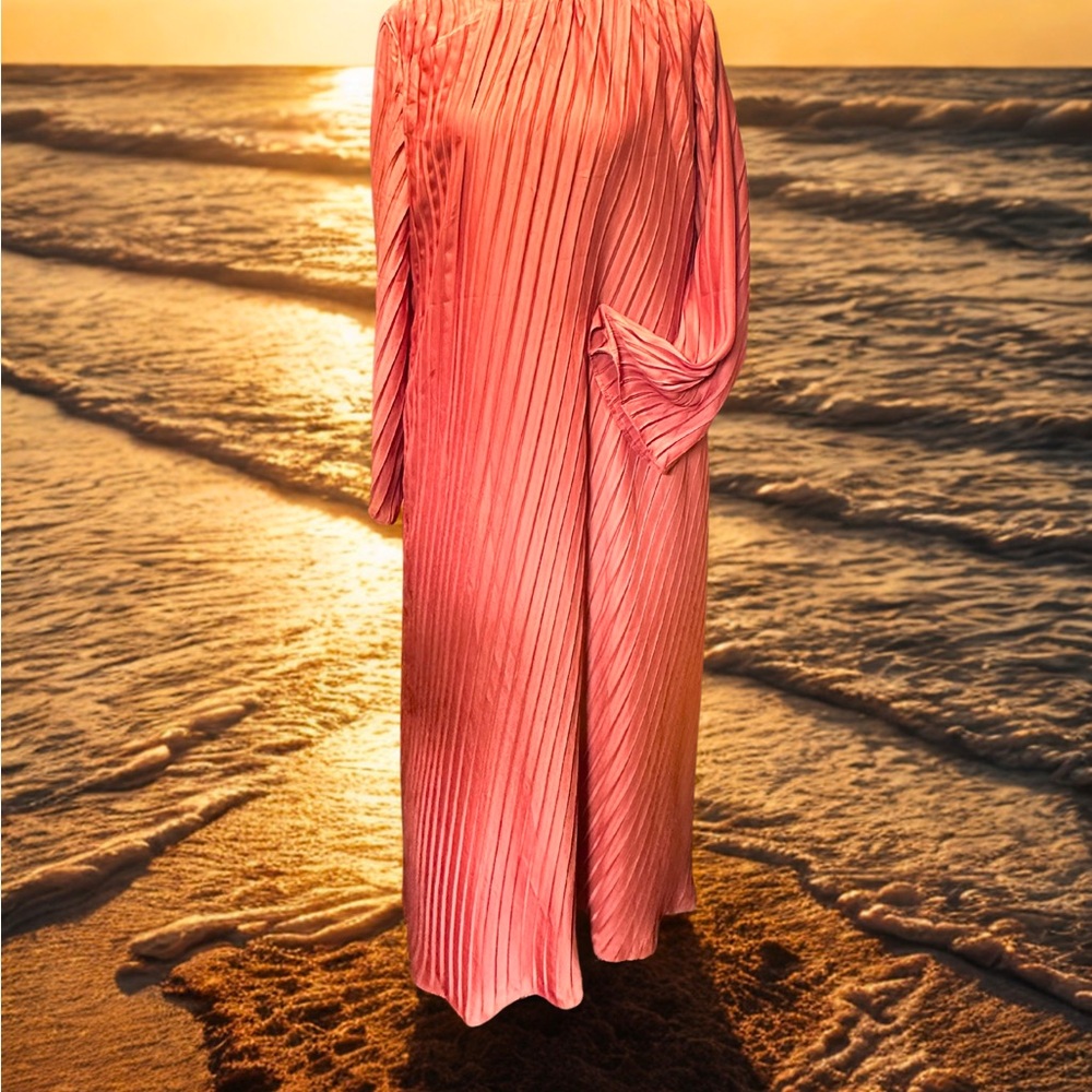 Elegant silky  rust Pleated Dress